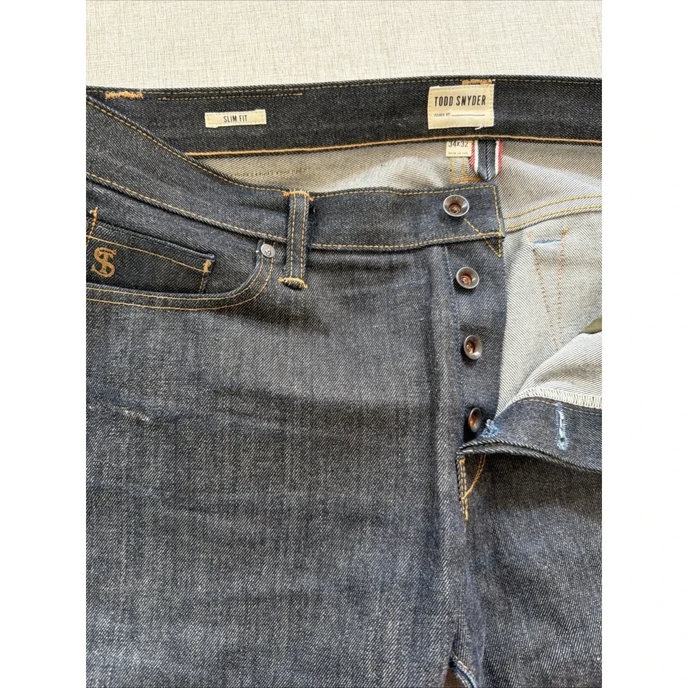 Todd Snyder Selvedge Jeans 34X32 American Denim Button Fly Slim Fit Dark Wash